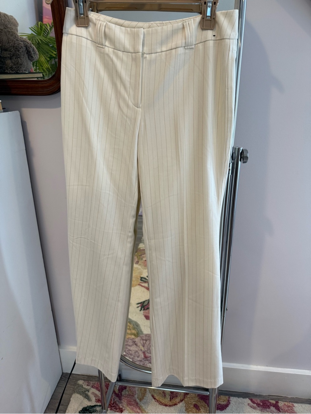 New York & Company Cream Pinstripe Wide-Leg Trousers